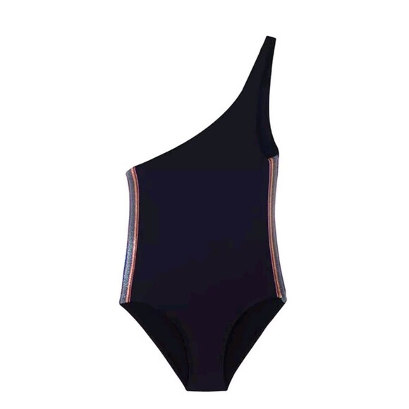 PQ PilyQ Girls Midnight Gold Rainbow Elastic One Shoulder One Piece Sz 2